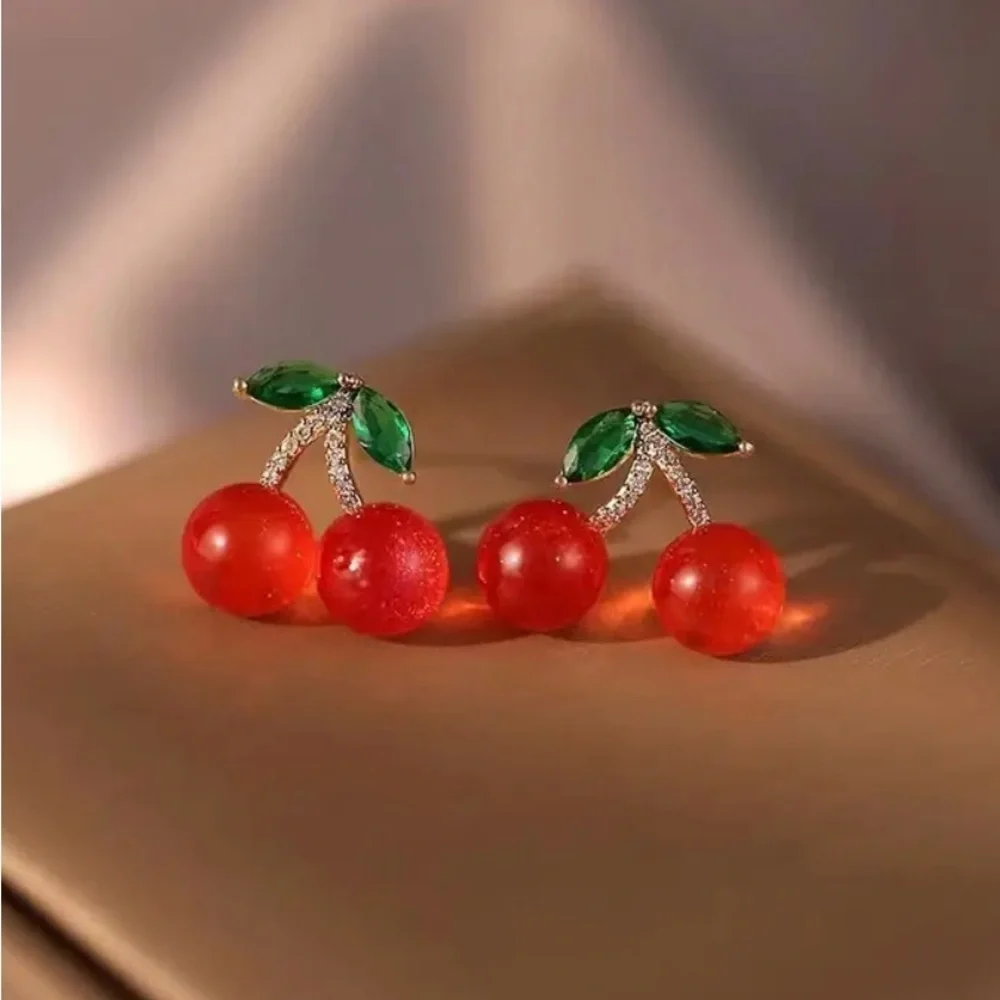 Cherry Red and Green Fashion Earrings